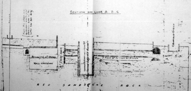 Cross section of the Triple Decker tunnel, chopped in half by the railway cutting.